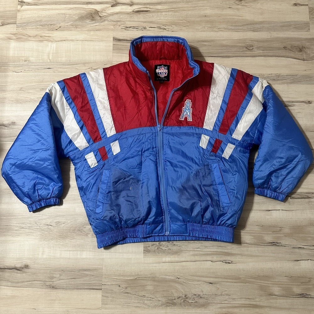 VTG 90s LARGE HOUSTON OILERS NFL GAME DAY PHENOM JACKET‎ FULL ZIP PUFFY COAT